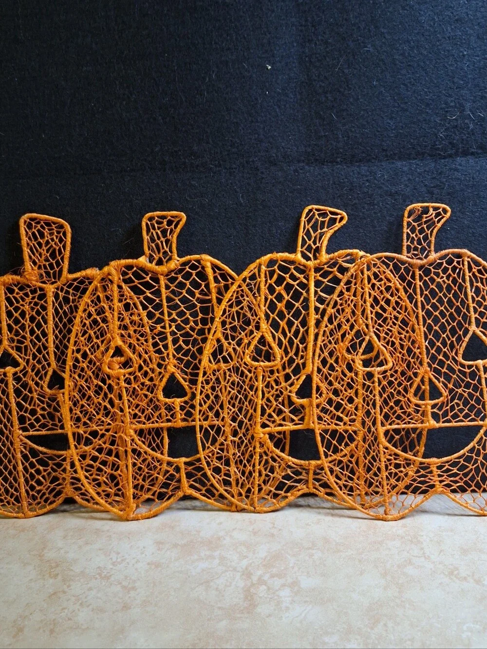 Vintage Macrame Halloween Decoration Decor Wall Art Pumpkin Jack O Lantern Set/5